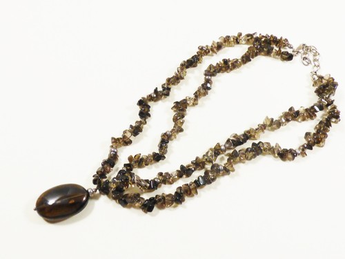 COLLAR COLGANTE DE PEPITA DE CUARZO AHUMADO DE PLATA ESTERLINA CON CUENTAS DE DOS HILOS - Imagen 10 de 10