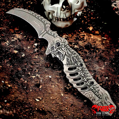 8.5" Tactical Reaper Skeleton Folding Blade Spring Assist Pocket Knife - Picture 23 of 24