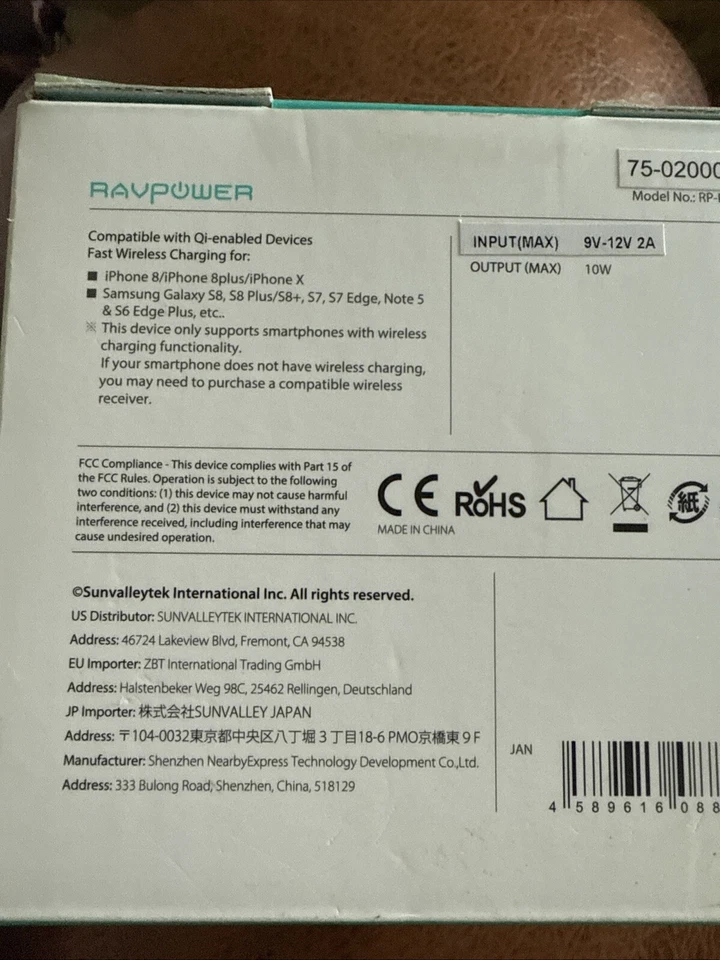 Almohadilla de carga rápida inalámbrica RAVPower RP-PC058 nueva caja abierta Foto 2 de 3