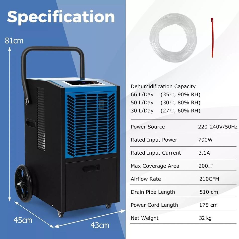 Costway 66L Commercial Dehumidifier Industrial Crawl Space Dehumidifier