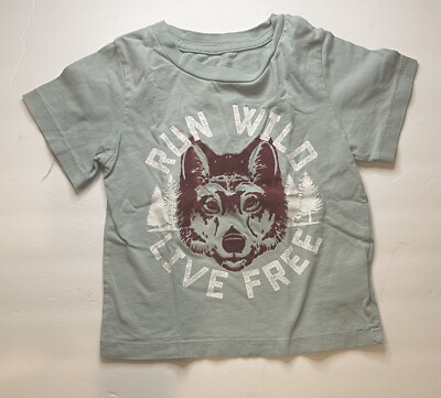 Peek T-Shirt Boys Toddler XL 18 24m Wolf Light Green Run Wild Live Free Graphic