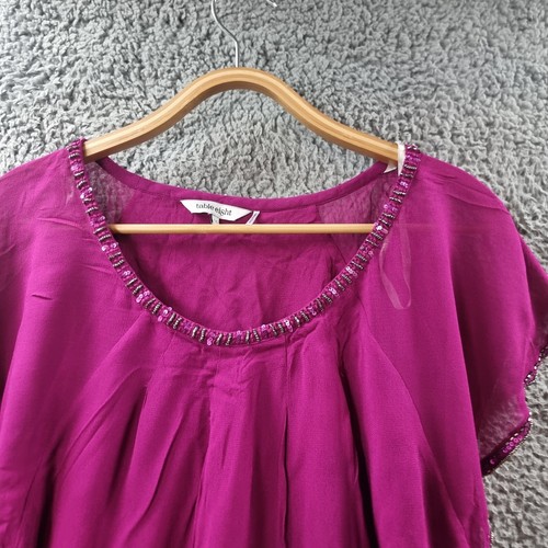 Table Eight Womens Blouse Top Size 14 Magenta Pink Beaded Short Sleeve - Picture 4 of 13