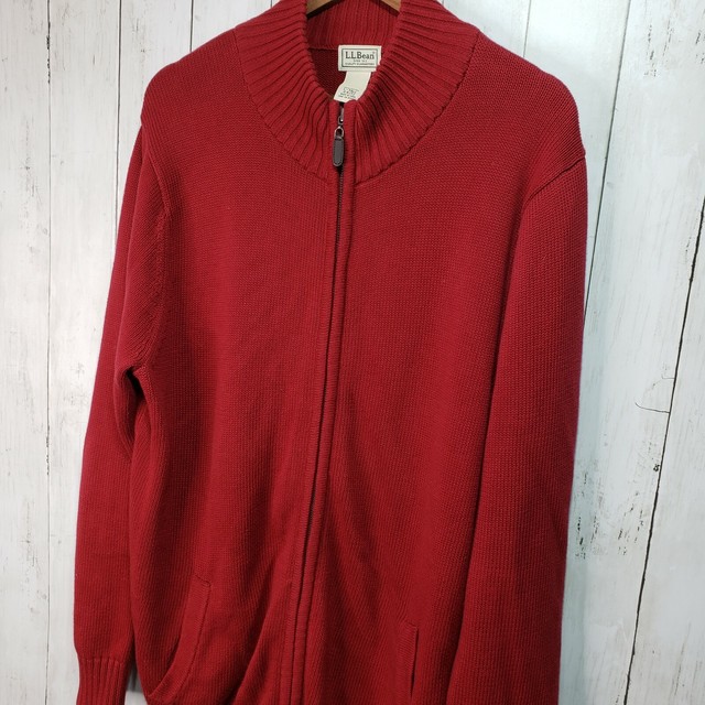 LL Bean Men's Red Full Zip Cotton Cardigan Sweater Size Large Tall Pockets | eBay