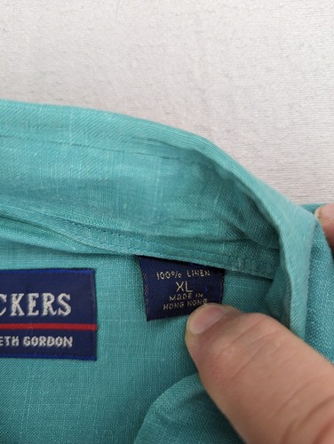 VTG Twickers Shirt Mens XL Green Short Sleeve Button Up 100% Linen Classiccore - Picture 6 of 13