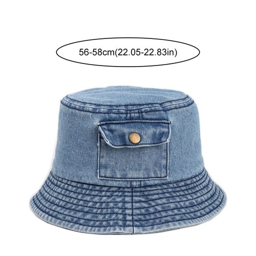 Cappello a secchiello denim vintage berretto pescatore tasca esterna cappelli sole per uomo donna - Foto 2 di 15