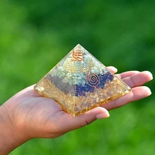 ~Wealth Gift 75mm Green Aventurine, Garnet Citrine Orgone Pyramid~Reiki Healing