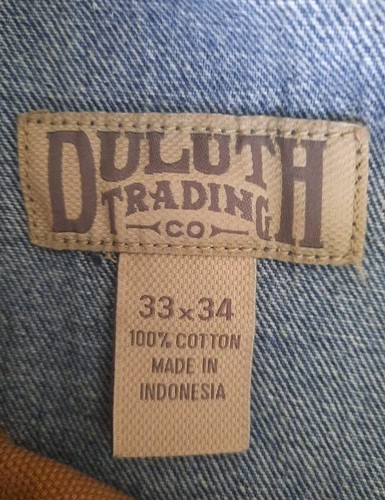 Duluth Trading Co. Men's Blue Denim Jeans 33x34 # 106803 Relaxed Fit Zipper Fly - Picture 5 of 6