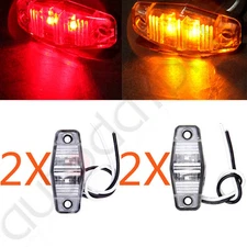 4x Amber Red Clear Lens 2Bulb LED Clearance Side Marker Lights For Truck Trailer