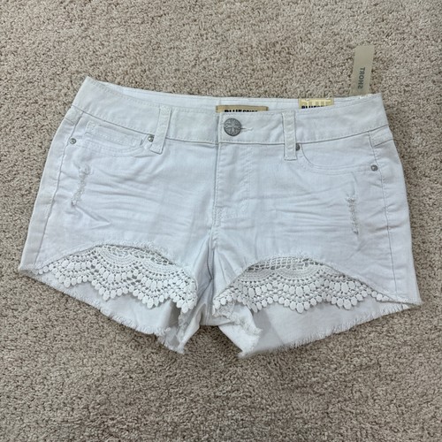 Blue Spice CutOff Jean Shorts 3 Juniors White Denim Lace Dasiy Duke Distressed
