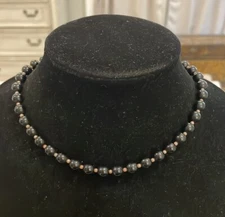 Vintage Black Beaded Choker Collar Statement Necklace 