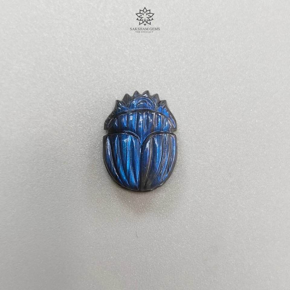 Natural Untreated Labradorite Hand Carved Scarabs Gemstone 1pc For Jewelry Gift - Image 4 of 4