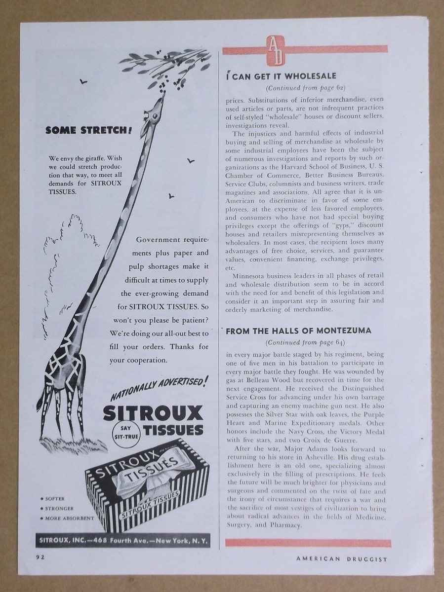 1944 NOVOXIL LIQUID Magazine AD ~ SQUIBB ~ Sitroux Tissues