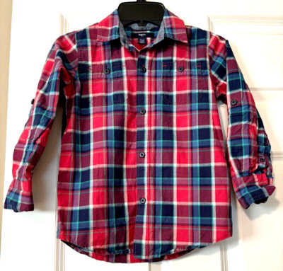 Gap Kids Boys Size XS (4/5) Roll Tab Sleeve Button Up Collar Shirt 100% Cotton