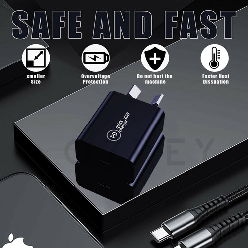 20W Black USB-C Type-C PD Quick Fast Wall Charger Adapter iPhone AU Plug Power - Picture 4 of 9
