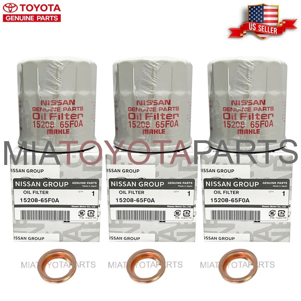 3 OEM Nissan Infiniti Genuine Engine Oil Filter 15208-65F0A Gaskets 11026-JA00A