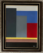 Vintage Geometric Shapes Acrylic Painting Art Wall Hanging Signed REM Menges