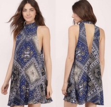 FREE PEOPLE BEAUX PRINTED HIGH NECK SLEEVELESS BLACK/BLUE SHIFT DRESS SIZE SP