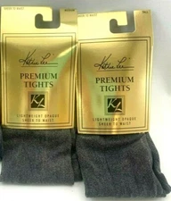 2pr KL Lightweight Opaque Sheer to Waist Tights - S, M, Tall - Heather Charcoal