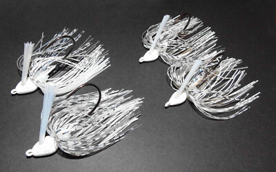 (4) D & J Lures Retaliator Bass Jigs(White/Clear Illusion)Bass Fishing-''NEW''