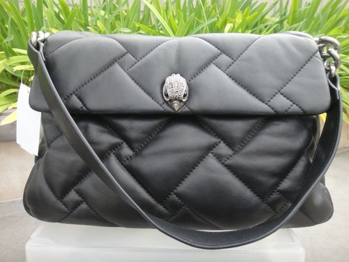 Kurt Geiger KENSINGTON Soft Leather Shoulder Bag, Removable Strap, Quilted Black