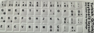Türkische Tastaturaufkleber Turk Tukiye Schwarz / Weis (Nr.2). Versand heute