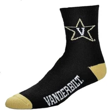 NCAA Vanderbilt Commodores Men's Large Quarter Socks Fits 10-13 Team Colors