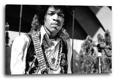 Lein-Wand-Bild Jimi Hendrix schwarz weiss retro vintage Rock-Star Legende 