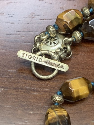 Vintage Grob Sigrid Olsen Halskette Tigerauge Edelstein Goldfarben Anhänger 18" - Bild 11 von 11