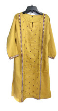 Elegant Mustard Yellow Indian Women's Embroidered Long Kurti 38 Medium