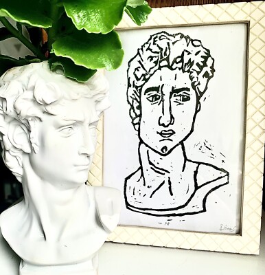 Michelangelos David Büste - Renaissance inspirierter Linodruck (ungegerahmt/5x7)