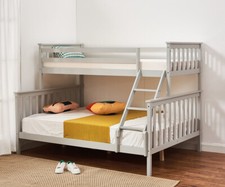 Image of Triple Bunk Bed Frame 3FT Single / 4FT6 Double Pine Slatted Bedstead w/ Stairs