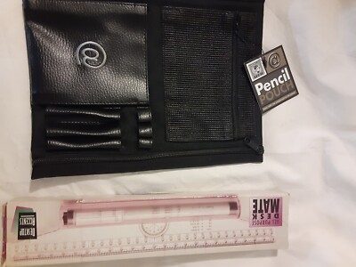 Office Supply Lot Of 2 Pencil Pouch All Purpose Desk Mate New Ruler Compass 