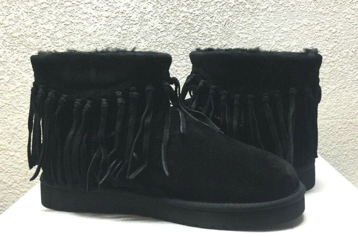 UGG WYNONA FRINGE MINI SHEARLING BLACK BOOT US EU 38 UK