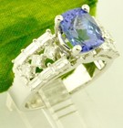 14k Solid White Gold Natural Diamond & AAA Cushion Cut Tanzanite Ring Princess — photo 3