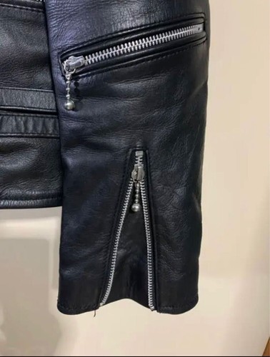 HORN WORKS RIDER JACKET DOUBLE L COW LEATHER Black SOLID From Japan - Picture 5 of 6