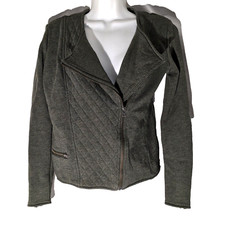 Athleta Belvedere Moto Jacket Asymmetrical Full Zip Quilted, XS, Dark Green Gray