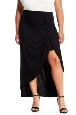 Bobeau 163055 Women's Ruched Pull-on Hi-lo Maxi Skirt Plus Size Black  3X