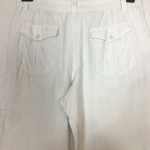 M&S Linen Trousers Pale Grey Wide Crop Drawstring Holiday Casual Beach Size 34W - Picture 9 of 16