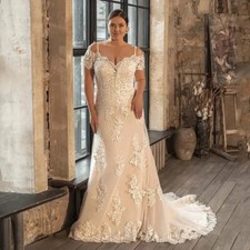 Plus Size Mermaid Wedding Dresses Full Lace Off Shoulder Applique Bridal Gown