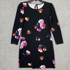 Old Navy Women's XS Black Floral Long Sleeve Knit Dress A-Line Skater Flowers