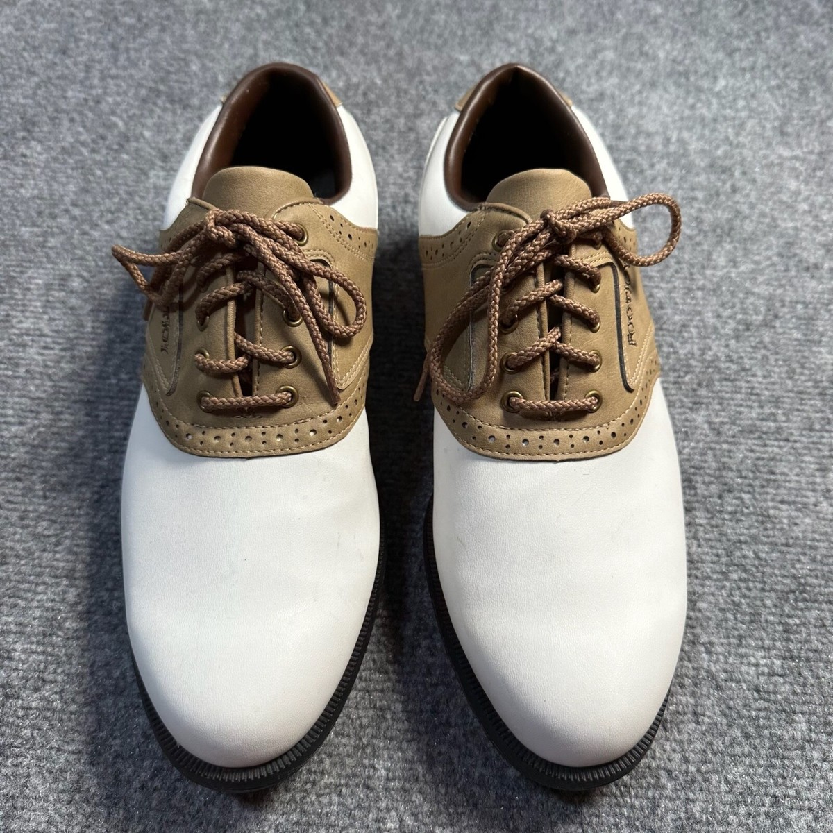 FootJoy Men\'s 8.5 M Golf Shoes White Brown Saddle Leather Spiked Soft-Joys SX FootJoy / DryJoys Tour Saddle Golf Shoes main image 4