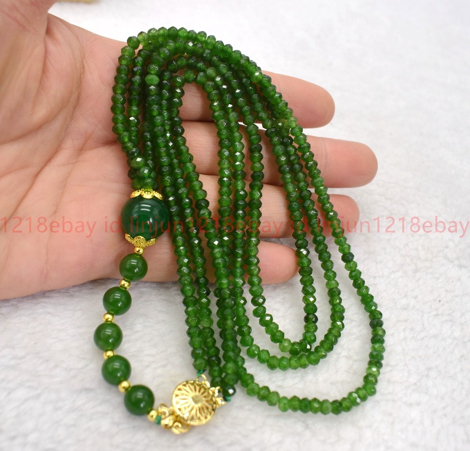 Filo Da 39 Cm, Circa 112 Pezzi - Perle Di Pietra - Rondelle Di Giada 5x3 Mm, Verde Impero Satinato Opaco - Italia - Foto 4