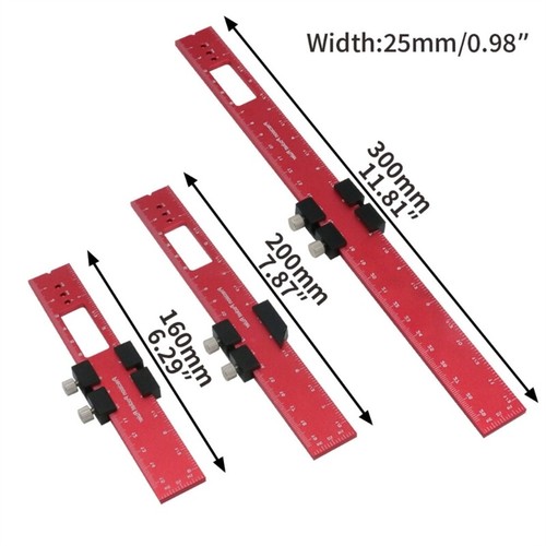 Pocket Rule Aluminium Set 12/8/6 Inch Woodworking Ruler with Slide Stop 3pcs - Picture 8 of 8