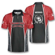 Red Lightning Camicie da Biliardo Personalizzate per Uomo, Polo da Biliardo Uomo, Personalizzate