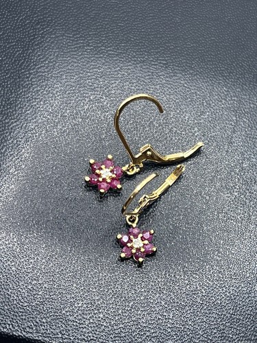 18K Vermeil over Sterling Silver Ruby Flower Dangle Leverback Earrings NEW boxed - Picture 11 of 16