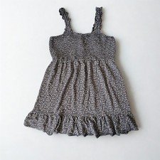 American Eagle Floral Smocked Mini Dress Ruffle Sleeveless Black Pink M Tall