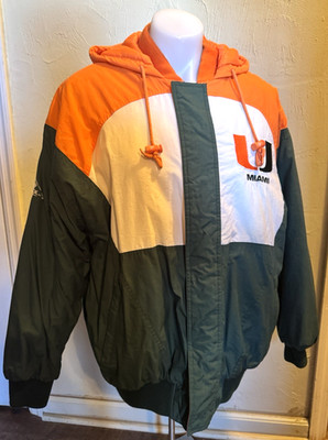 Vintage 90s Miami Hurricanes Puffer Windbreaker Jacket Hooded Apex One Mens