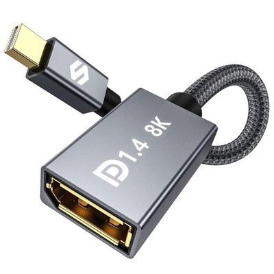 Mini DP 1.4 auf DP Adapter 8K@60Hz 4K@144Hz, Thunderbolt 2 Konverter Nylon mi...