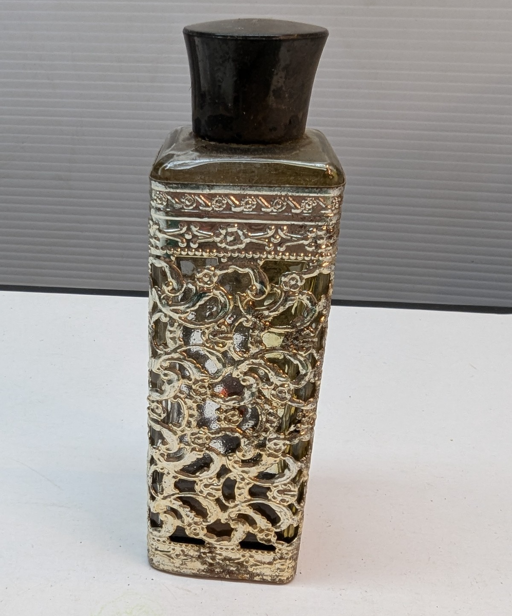 Vintage Tiffany 50s Perfume Empty Glass Bottle Ornate Gold