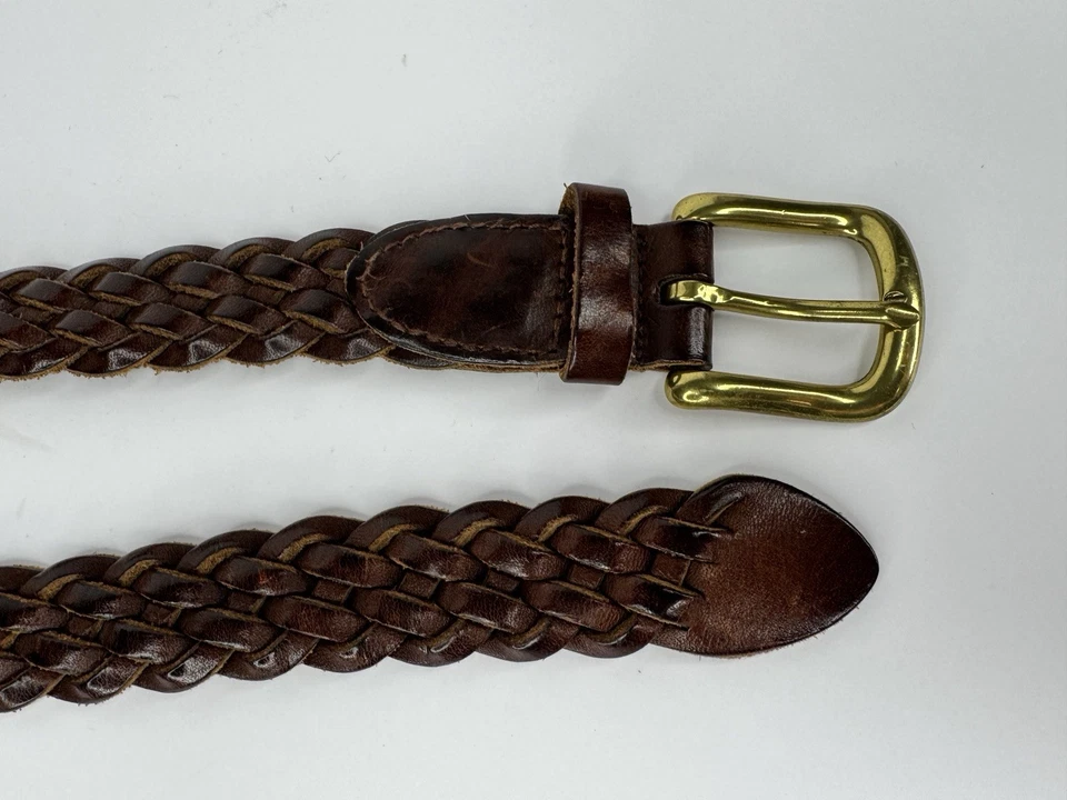 Cinturón de cuero trenzado marrón GAP vintage hebilla de latón macizo talla S 28-30 Boho años 90 Foto 4 de 4